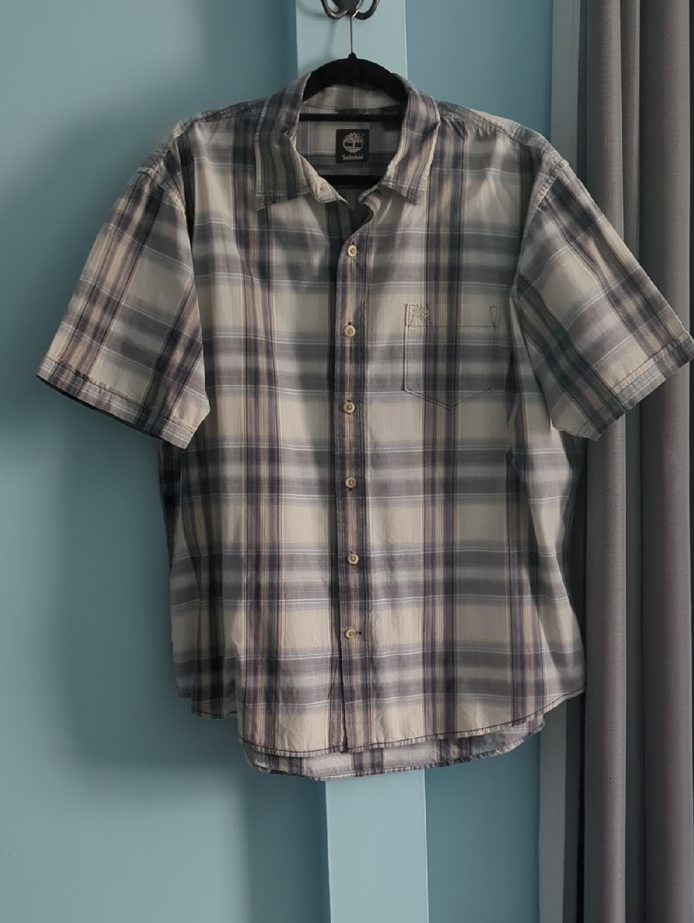 Timberland Men's Short Sleeve Plaid Button-Down Shirt - Gray & White